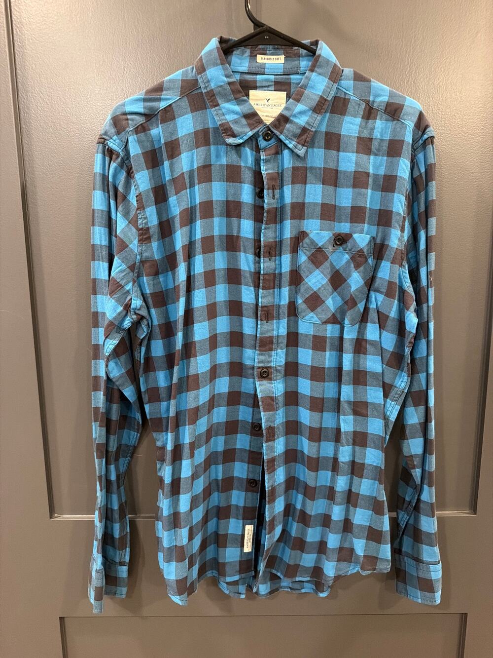 American Eagle Outfitters Blue Cotton Regular Fit Checks Shirt